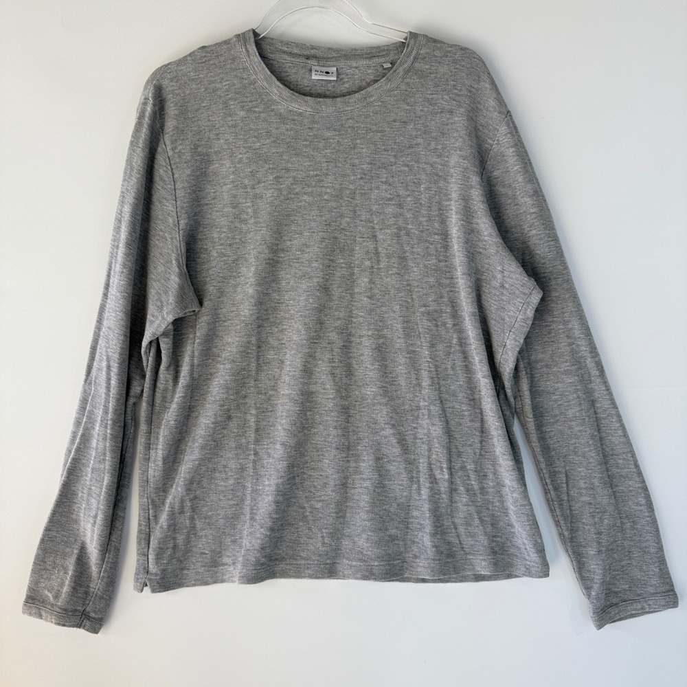 NN07 Clive 3323 Shirt Mens Large Grey Waffle Knit Long Sleeve Crew Neck